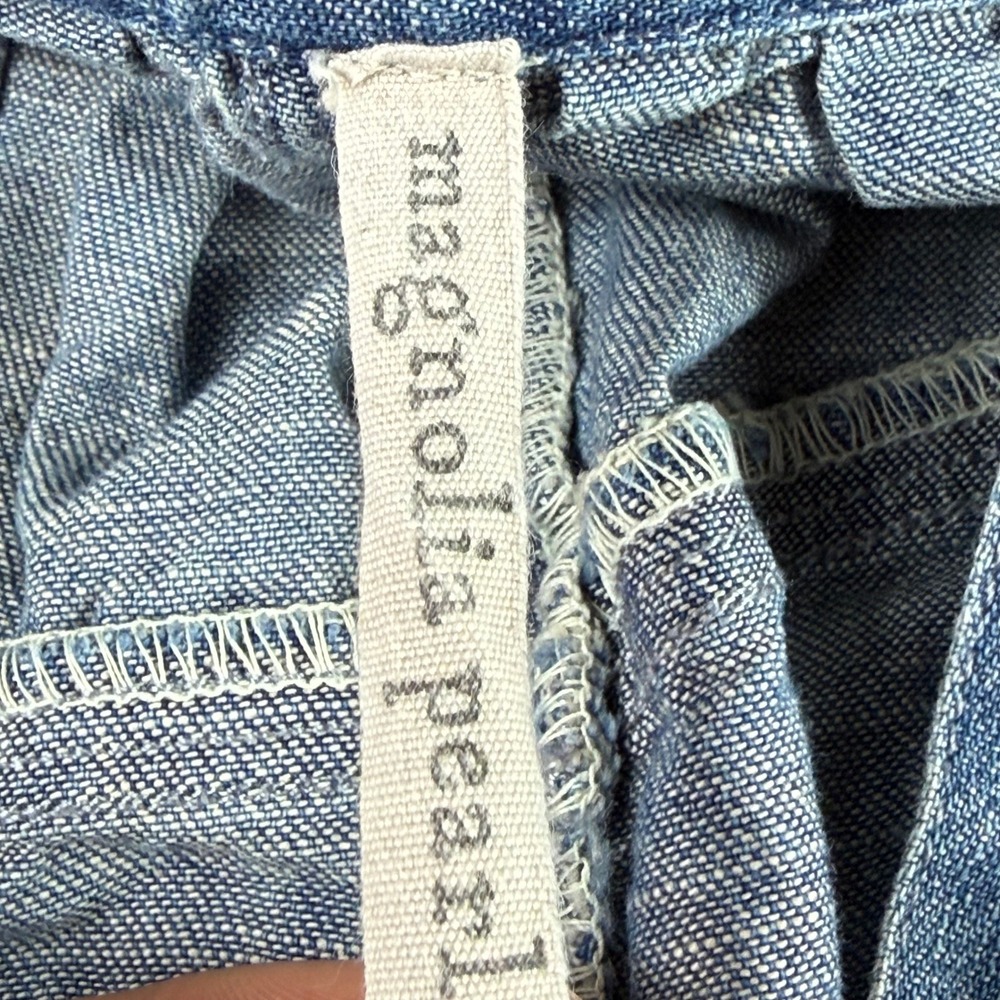 Magnolia Pearl Distressed Patchwork Denim Wide Leg Pants Light Wash Blue OS - Picture 12 of 16